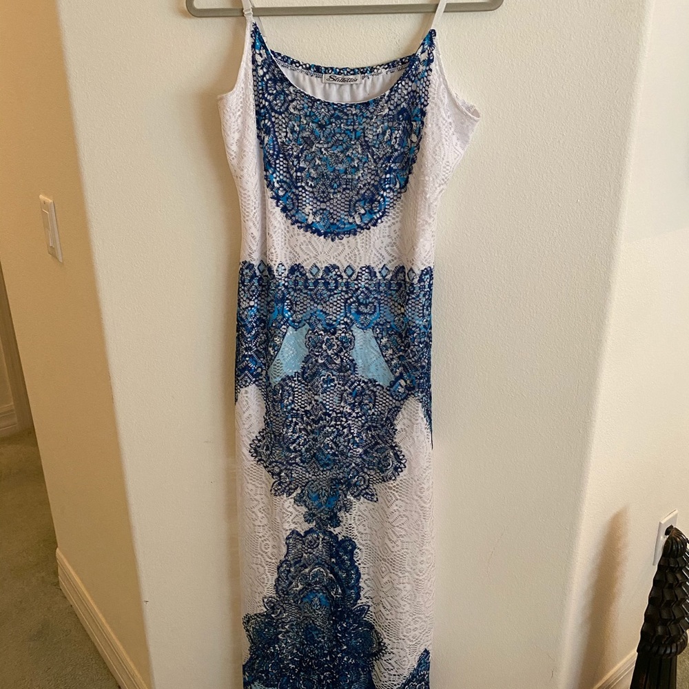 Blue and white dress